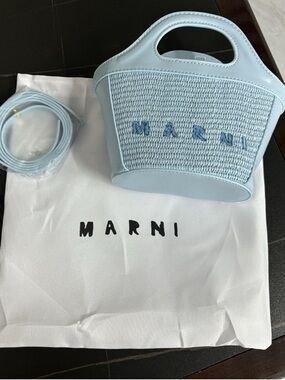 Marni Pale Blue Mini Woven Top-Handle Bag with Strap